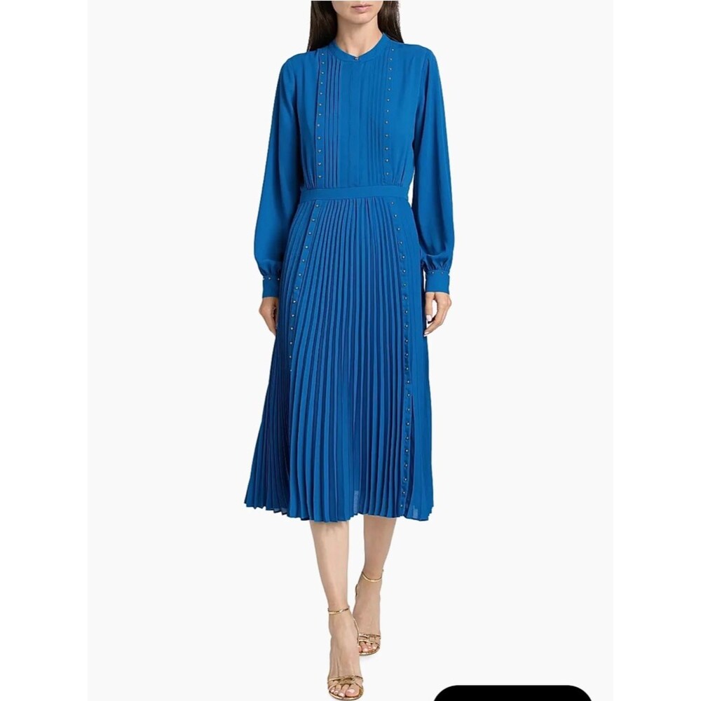 Elie Tahari NWT The Alania Blue Pleated Midi Shirt Modest Career Dress